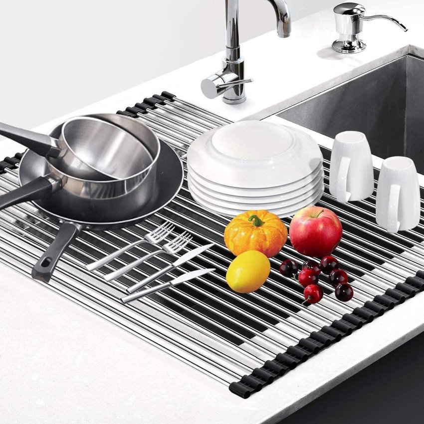 1pc Stainless Steel Roll Up Dish Drying Rack, Foldable Dish Drainer,  Multi-function Sink Rack