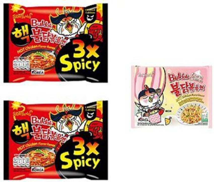 Samyang Buldak 3X Spicy Noodles 2 & Buldak Cream Carbonara 1 (Pack of 3)  (420gm) (Imported) Instant Noodles Non-vegetarian (3x140 g)(Combo Pack)  Rice Noodles Non-vegetarian Price in India - Buy Samyang Buldak