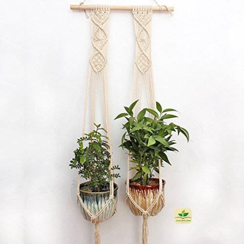 zazza home decor Macrame Plant Hanger Indoor Outdoor Hand Knit Hanging  Planter Wooden 1 Stick with 2 Baskets Wall Art-2 Pieces Plant Container Set  Price in India - Buy zazza home decor Macrame Plant Hanger Indoor Outdoor  Hand Knit Hanging