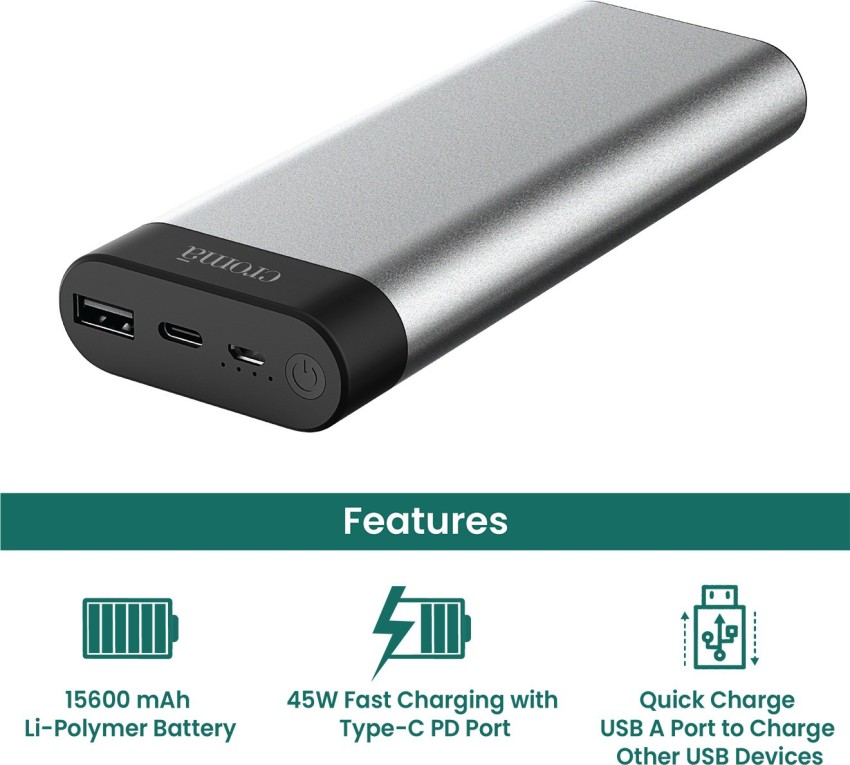 Buy Portronics POWER 45 Power bank 20000mah 45W PD output Fast Charge