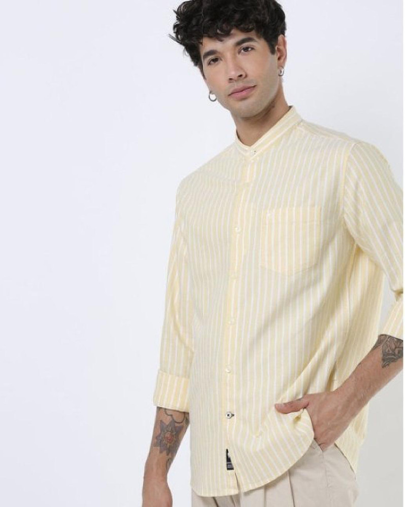 Netplay Men Striped Casual White Yellow Shirt Buy Netplay Men