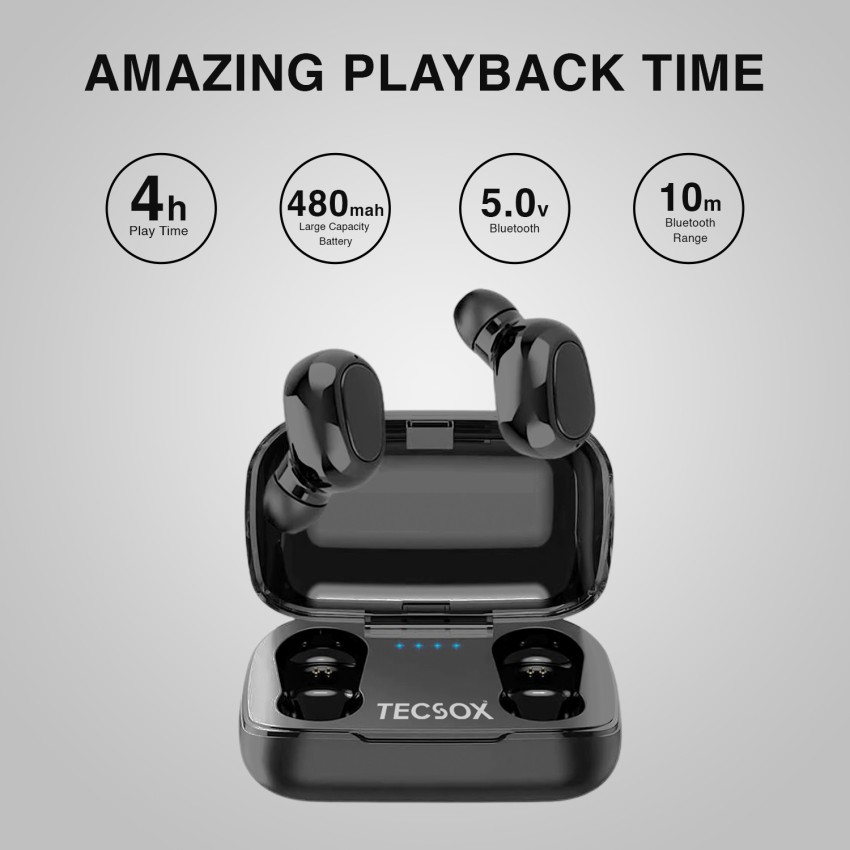 Basics Bluetooth 5.0 Earbuds, Up to 38 Hours Playtime, IPX-5 Rated,  Type-C Charging Case – Black –