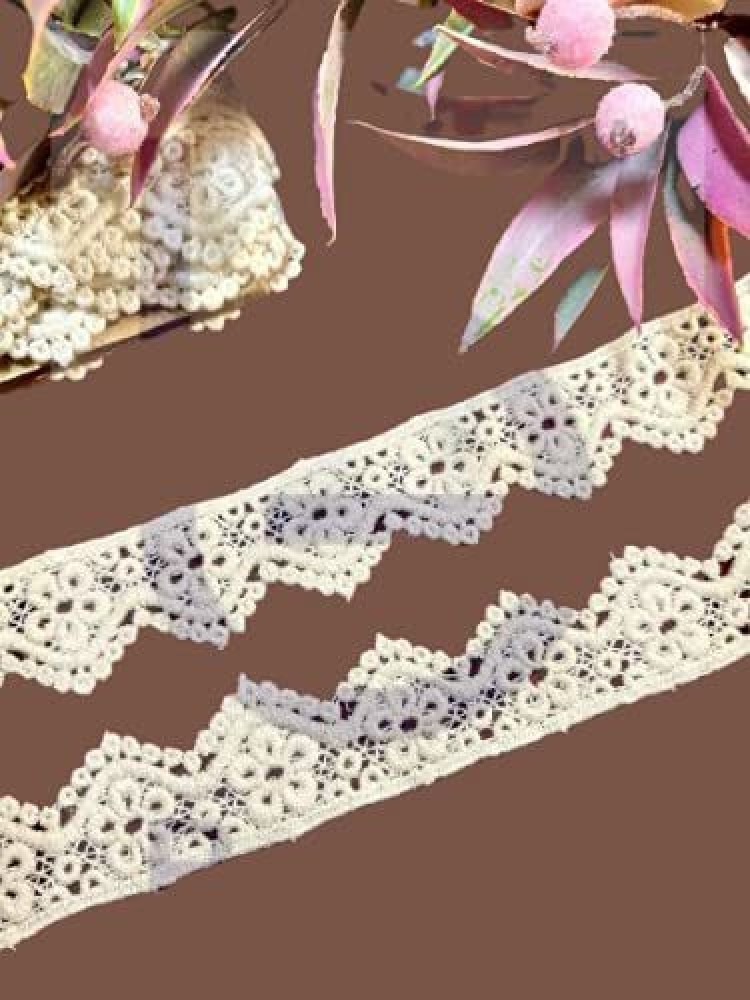 BANSURI ARISTOCRATIC 5 Yard Embroidery Cotton Lace Trim (15 Fit.), lace  Cloth Material, Fabric Ribbons, lace Fabric by The Yard