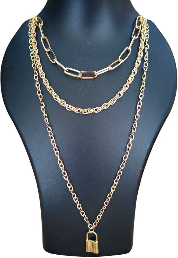 M Men Style Round and Flat Coin Three Layered Golden Alloy Neckalce Chain For Womens Gold plated Brass Alloy Pendant Set Price in India Buy M Men Style Round and Flat Coin