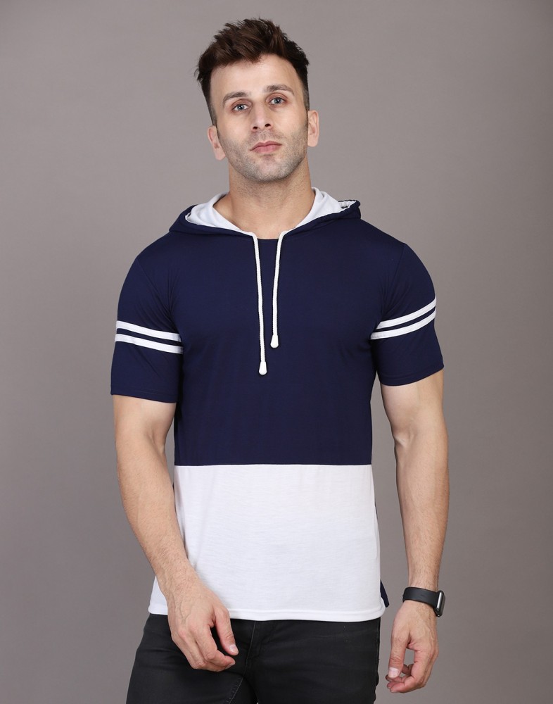 HIGHLANCETSHIRT Colorblock Men Hooded Neck White Blue T Shirt Buy HIGHLANCETSHIRT Colorblock Men Hooded Neck White Blue T Shirt Online at Best Prices in India Flipkart