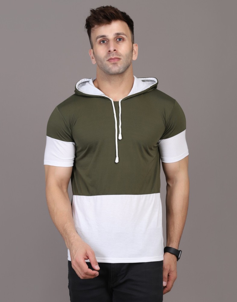 HIGHLANCETSHIRT Colorblock Men Hooded Neck Dark Green, White T-Shirt - Buy  HIGHLANCETSHIRT Colorblock Men Hooded Neck Dark Green, White T-Shirt Online  at Best Prices in India