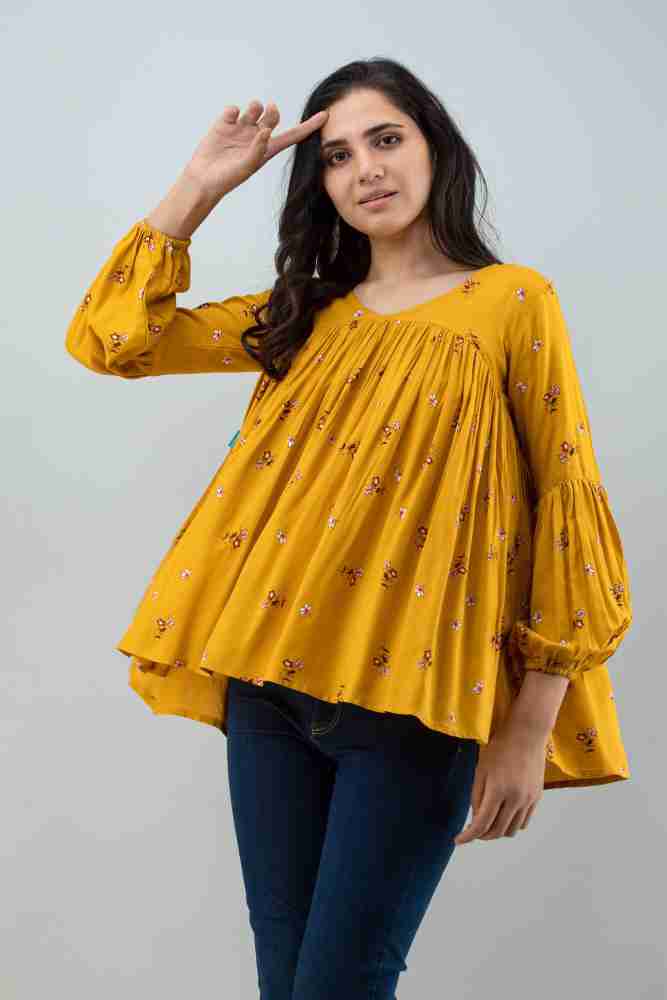 FLAMBOYANT Casual Full Sleeve Printed Women Yellow Top - Buy FLAMBOYANT  Casual Full Sleeve Printed Women Yellow Top Online at Best Prices in India