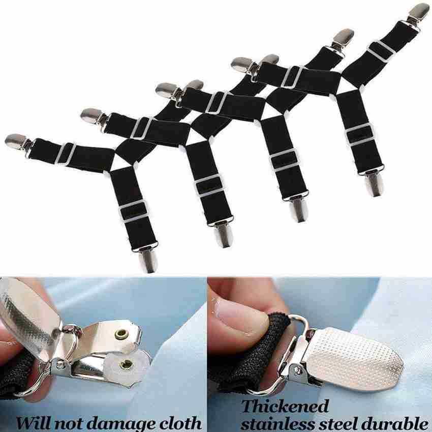 8 METAL CLASP BED SHEET GRIPPERS FASTENERS STRAPS ELASTIC ADJUSTABLE NEW