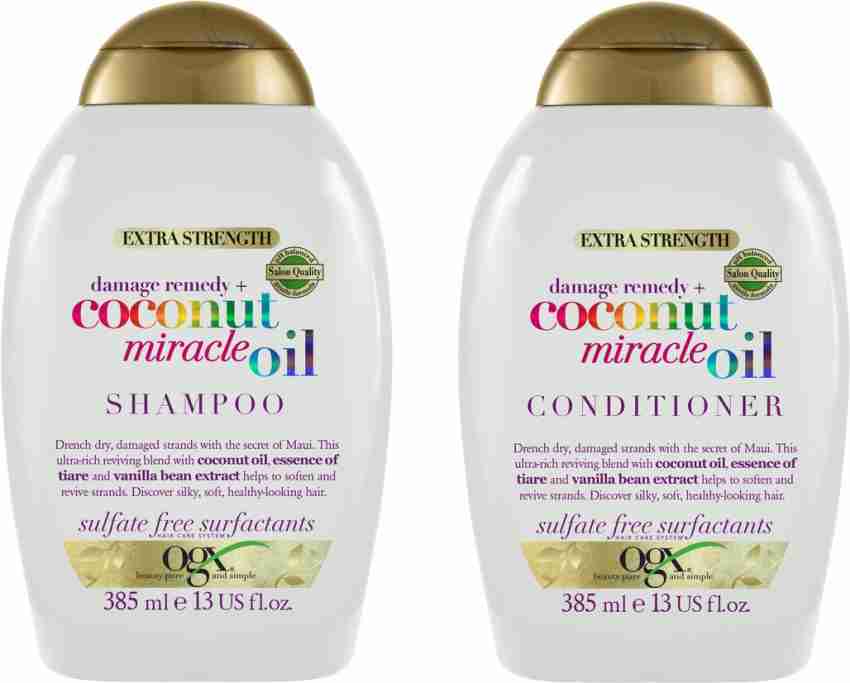 ogx Extra Strength + Damage Remedy + Coconut Miracle Oil Shampoo &  Conditioner for Dry, Frizzy or Coarse Hair, Hydrating & Flyaway Taming