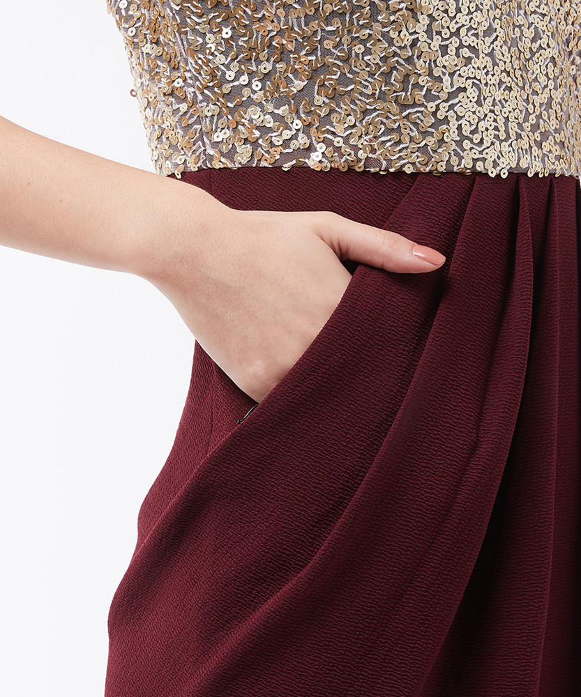 Miss Chase Women Asymmetric Maroon Gold Dress Buy Miss Chase