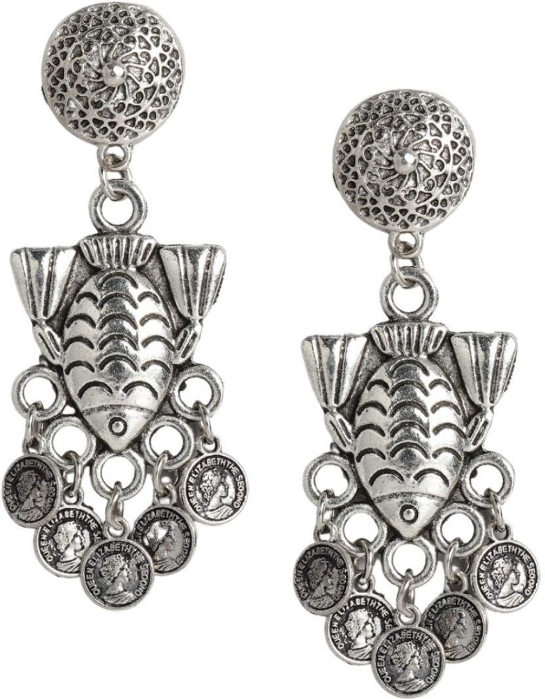 Flipkartcom  Buy ACCESSHER Oxidised silver Dangle Earrings classic temple  style coin Dangle drop Earrings for women and girls Metal Drops  Danglers  Online at Best Prices in India