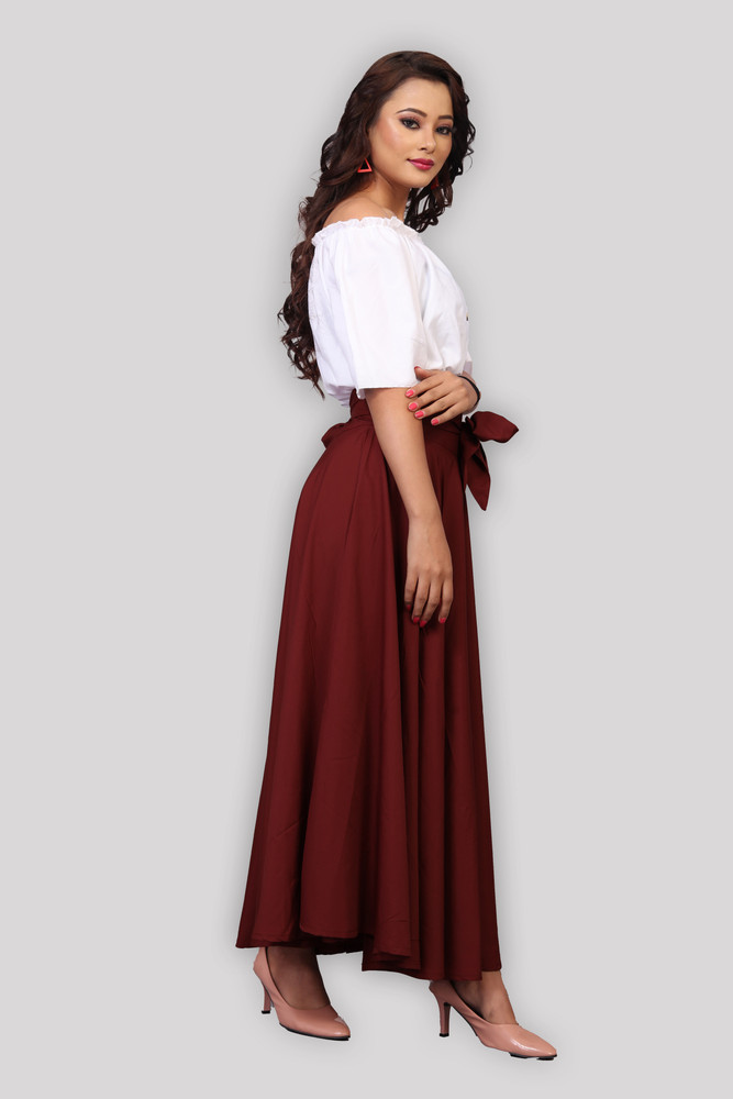 Burgundy skirt deals peach top