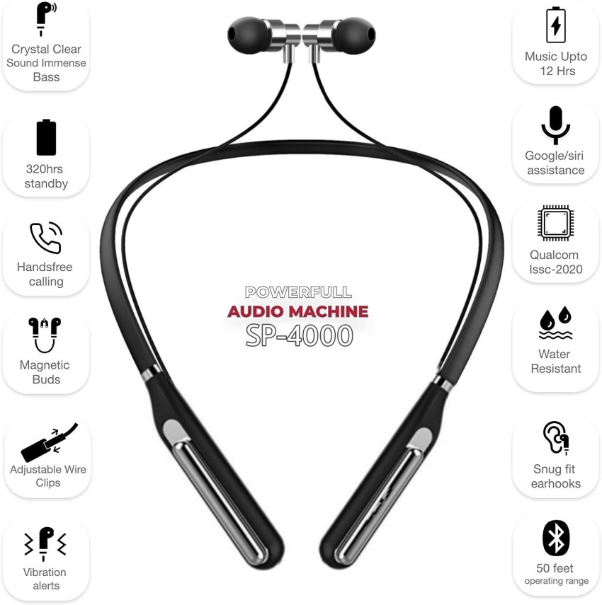 Meyaar SP 4000 Magnetic Metal Wireless Neckband With 20 Hrs