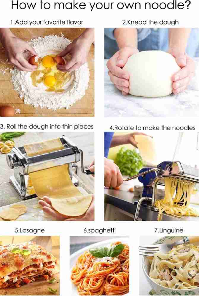 Pasta Maker Machine, Homemade Stainless Steel Manual Roller Pasta Maker  With Adjustable Thickness Settings Sturdy Noodles Cutter for Spaghetti