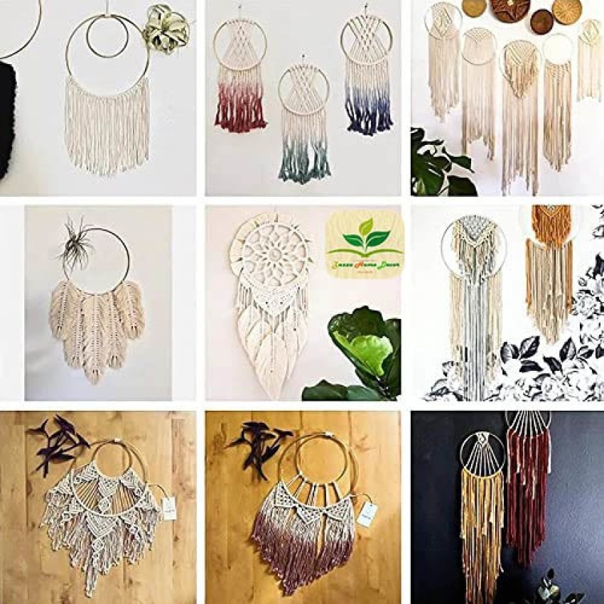 DIY Macrame Kit, Feather Dream Catcher Wall Hanging Kits for Teens & Adult  Beginners, Craft Supplies for Boho Art Project-Macrame Cord, Gold Hoop