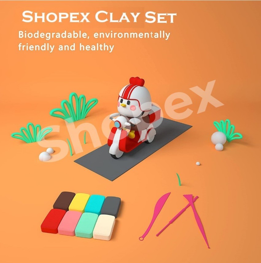 Shopex DIY Colourful Non-Toxic Modeling Clay Air Dry  Bouncing Clay with Tools (2 Set 24 Pcs) - Clay Art & Modeling