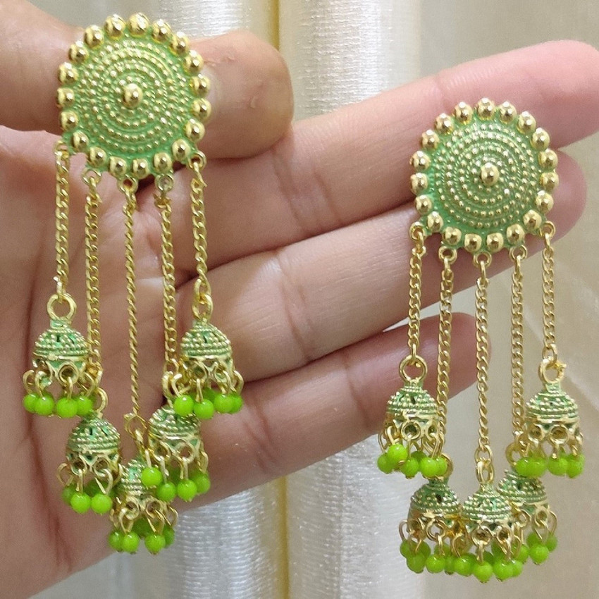 Flipkart Buy MONKDECOR 5 Layer Latkan Earring For Girls and Women. Parrot Green Color Brass Jhumki Earring Online at Best Prices in India