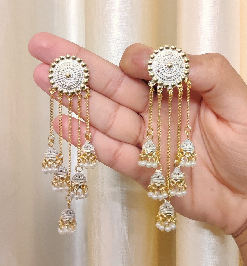Flipkart Buy MONKDECOR 5 Layer Latkan Earring For Girls and Women. White Color Brass Jhumki Earring Online at Best Prices in India