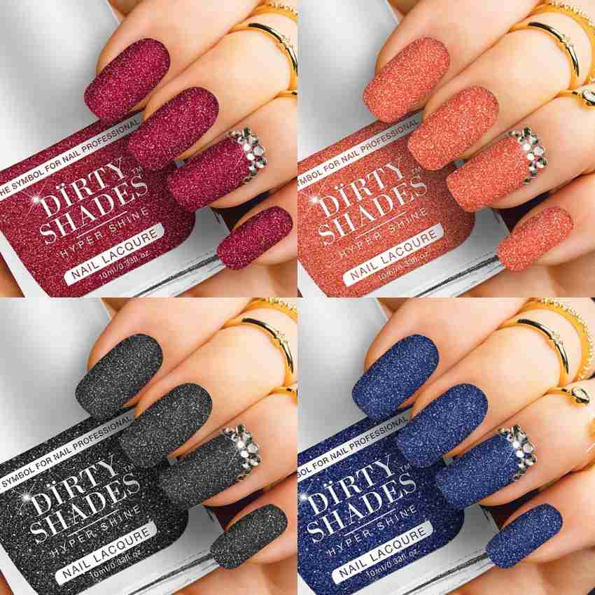 DIRTY SHADES Hi-Shine Super Glossy Nail Paint Combo Pack of 4 Pcs (Sparkle  Red, Sparkle Orange, Sparkle Black, Sparkle Royal Blue) Glitter Red, Glitter  Orange, Glitter Black, Glitter Royal Blue - Price