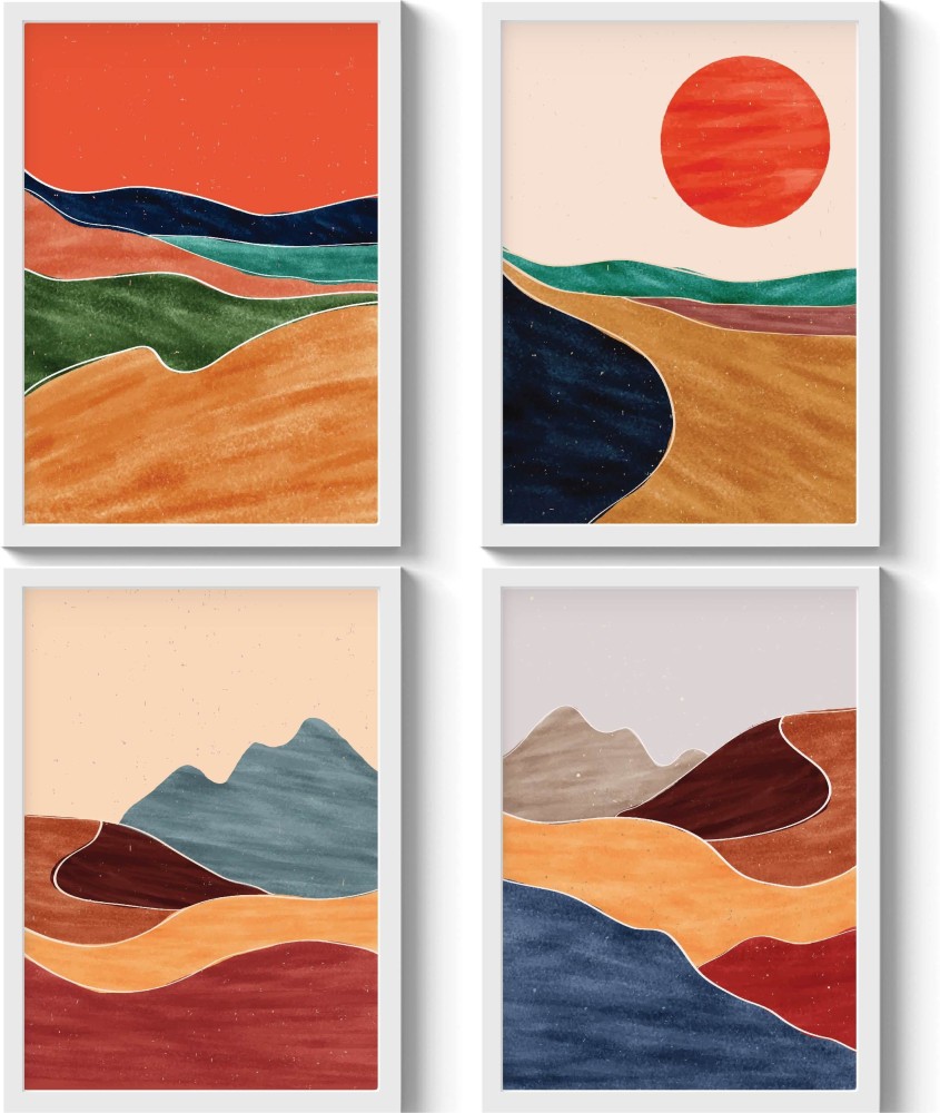 GS Decor Set of 4 Mid Century Landscape Wall Painting Designs for