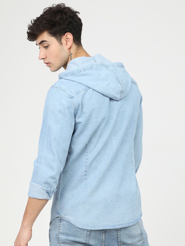 Denim discount hooded shirt