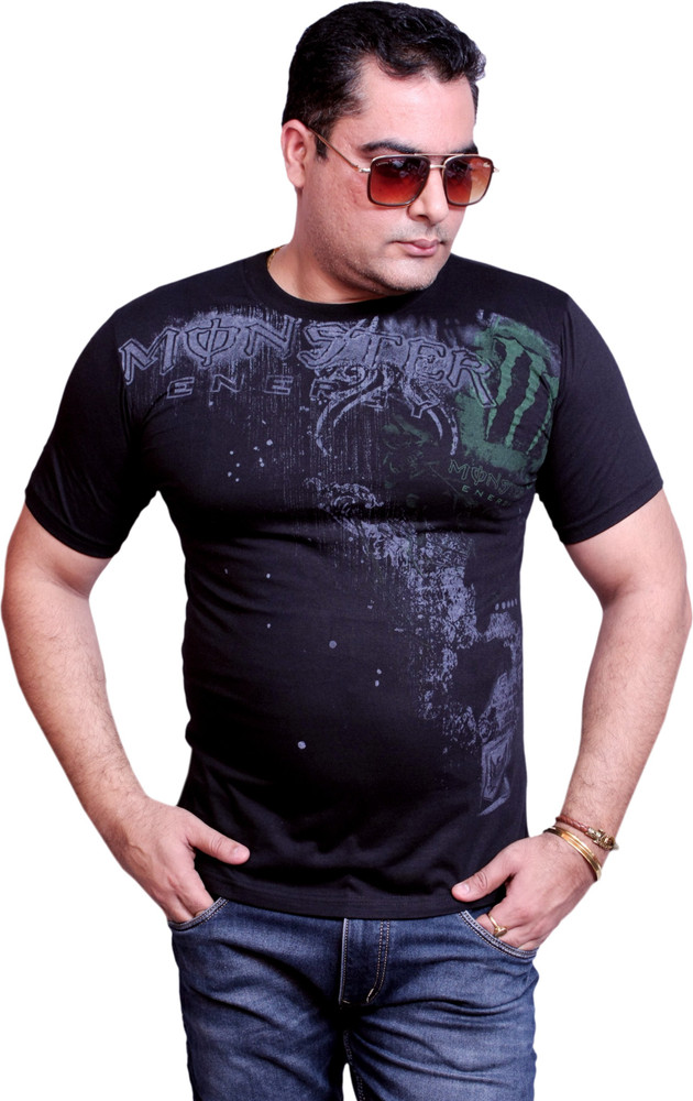 monster energy Graphic Print Men Round Neck Dark Blue T Shirt