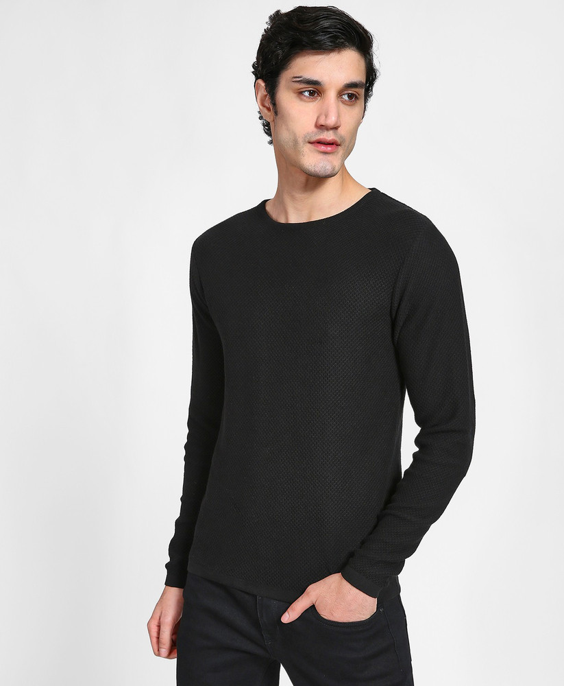 LEE COOPER Solid Round Neck Casual Men Black Sweater - Buy LEE  