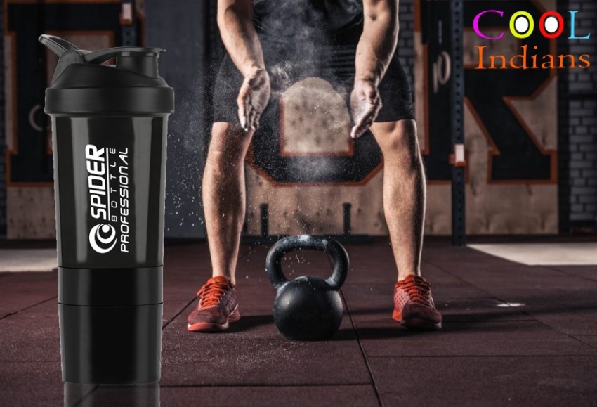 COOL INDIANS SHAKER BOTTLE FOR GYMBPA-FREE AND 100% LEAK-PROOF PROTEIN SHAKER  BOTTLE WITH 2 EXTRA STORAGE COMPARTMENT (500ML SHAKER) (BLACK) 