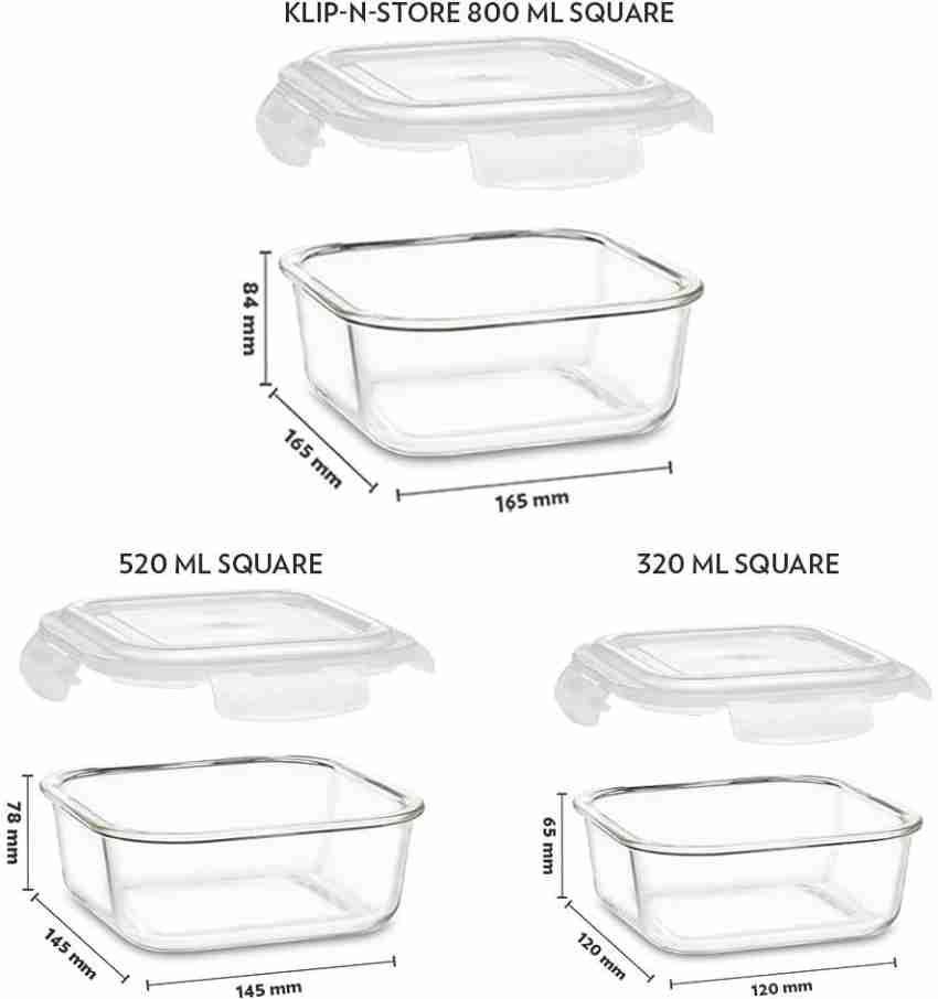 Glass Lunch Box- Set of 2- SQUARE - 320 ML (Black)