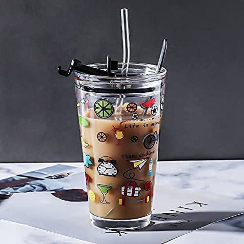 450ml Transparent Glass Cup With Lid And Straw Bubble Tea Iced