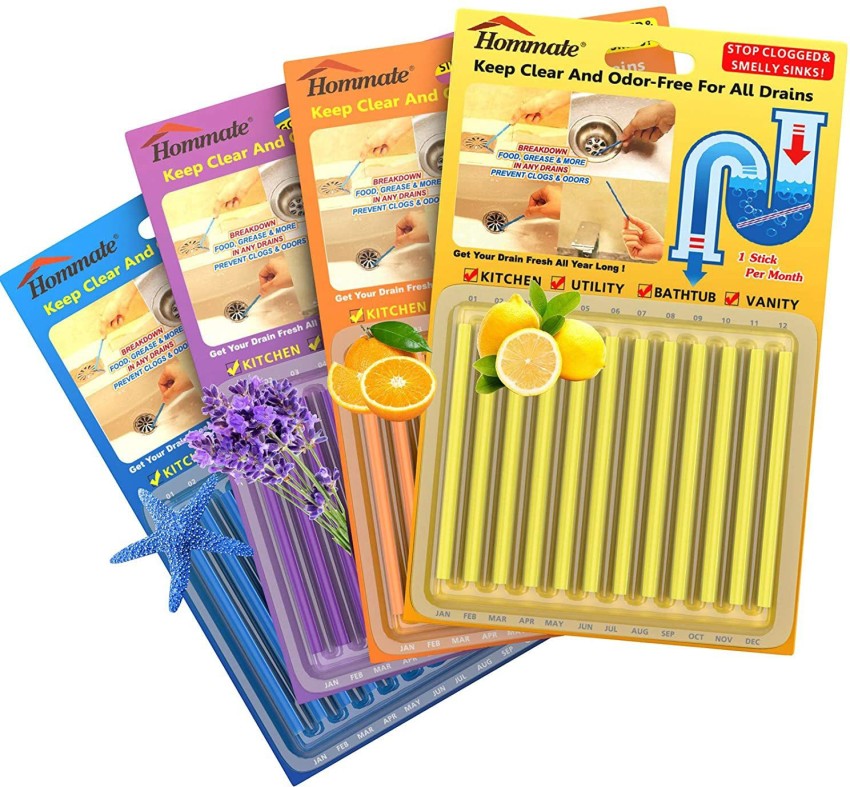 Fresh Scent Drain Sticks - Cleaner & Deodorizer Strips - 12 Strip Pack