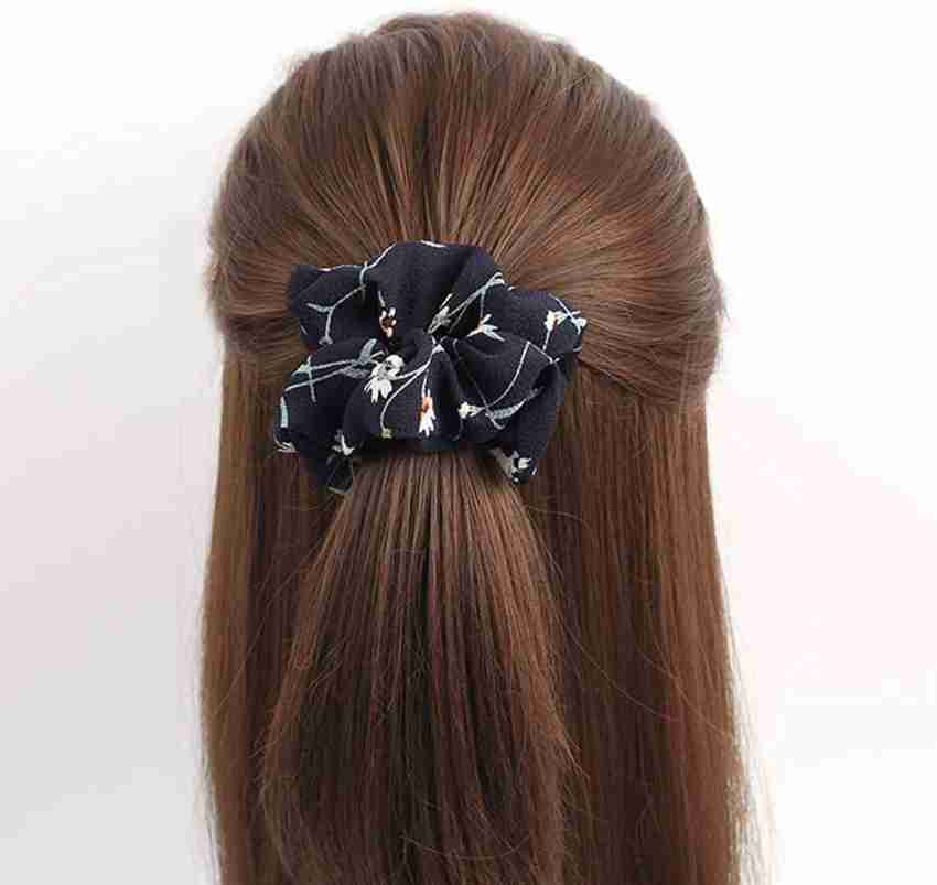 Soft Black Ribbon Scrunchie Hair Bow - Ponytail Holder