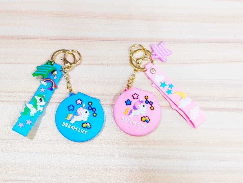 Priceless Deals Silicone Round Cute Unicorn Keychain Ring with Pocket  Mirror for Girls, Boys, Men Women | Door Car Key Chain| Pocket Mirror  Key-Ring