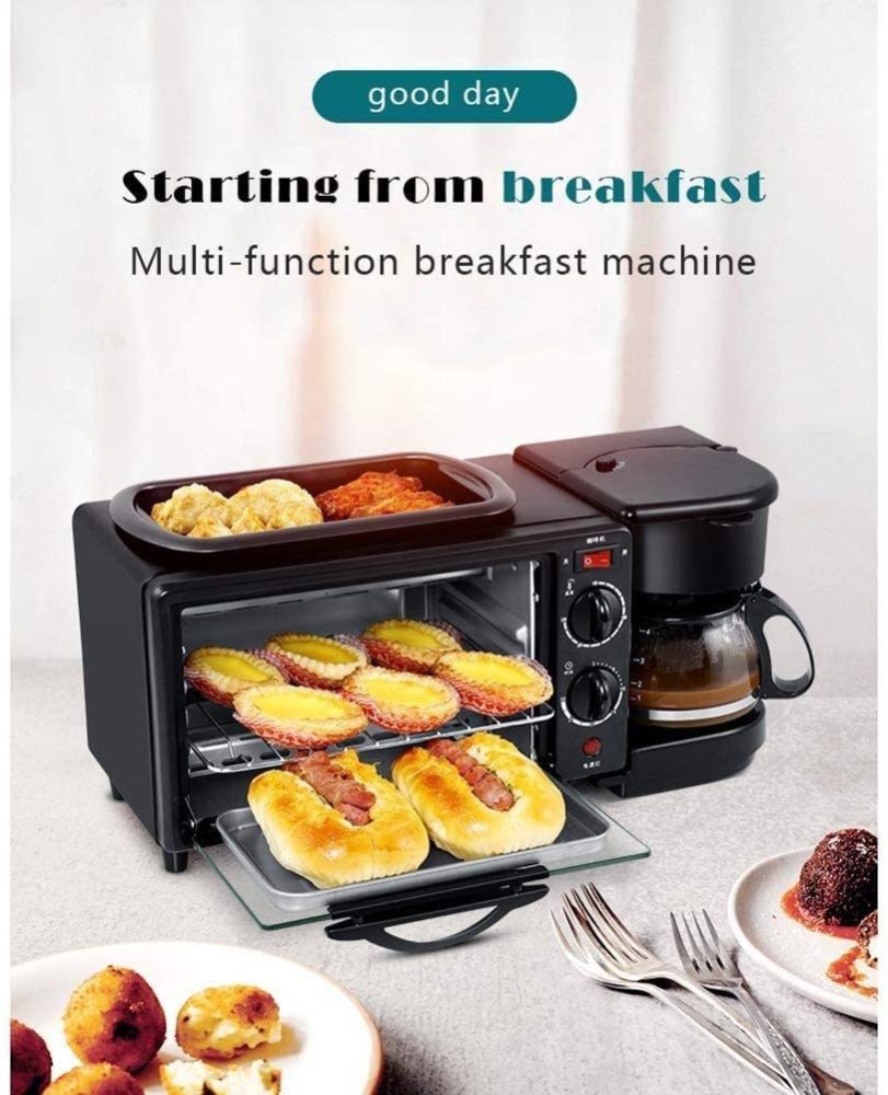 pinkparifashion 9-Litre 3 in 1 Breakfast Maker With Coffee Maker, Mini  Oven, NonStick Grill Toaster Oven Portable Multifunctional Family Size  Breakfast Station, Electric Grilled Machine, Frying Pan for Home, Office  Oven Toaster