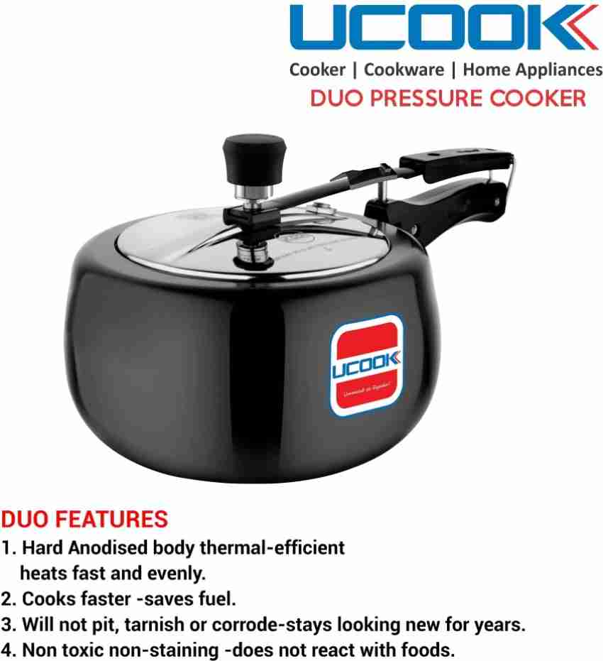 UCOOK By United Ekta Engg. Royale Duo 3 Litre Hard Anodised Innerlid Pressure Cooker 3 L Inner Lid Induction Bottom Pressure Cooker