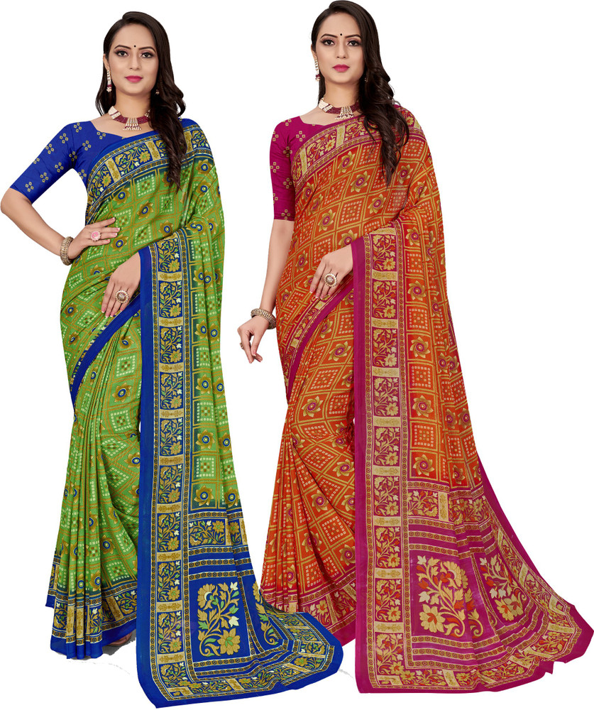 Buy MAHOTSAV Printed Bollywood Georgette Multicolor Sarees Online