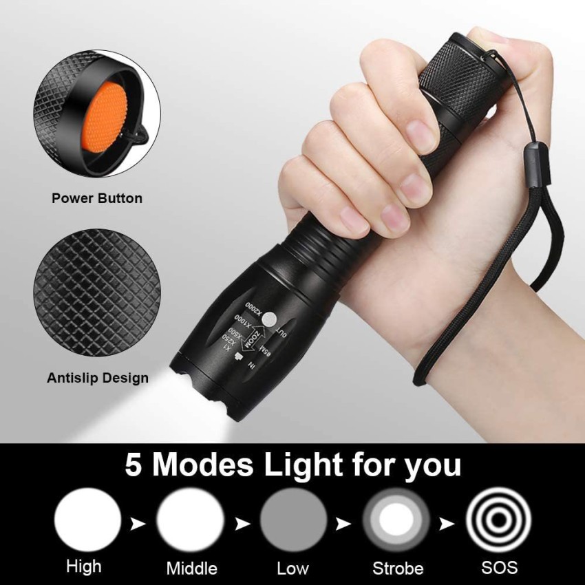 High Power Led Flashlights Camping Torch 5 Lighting Modes Aluminum