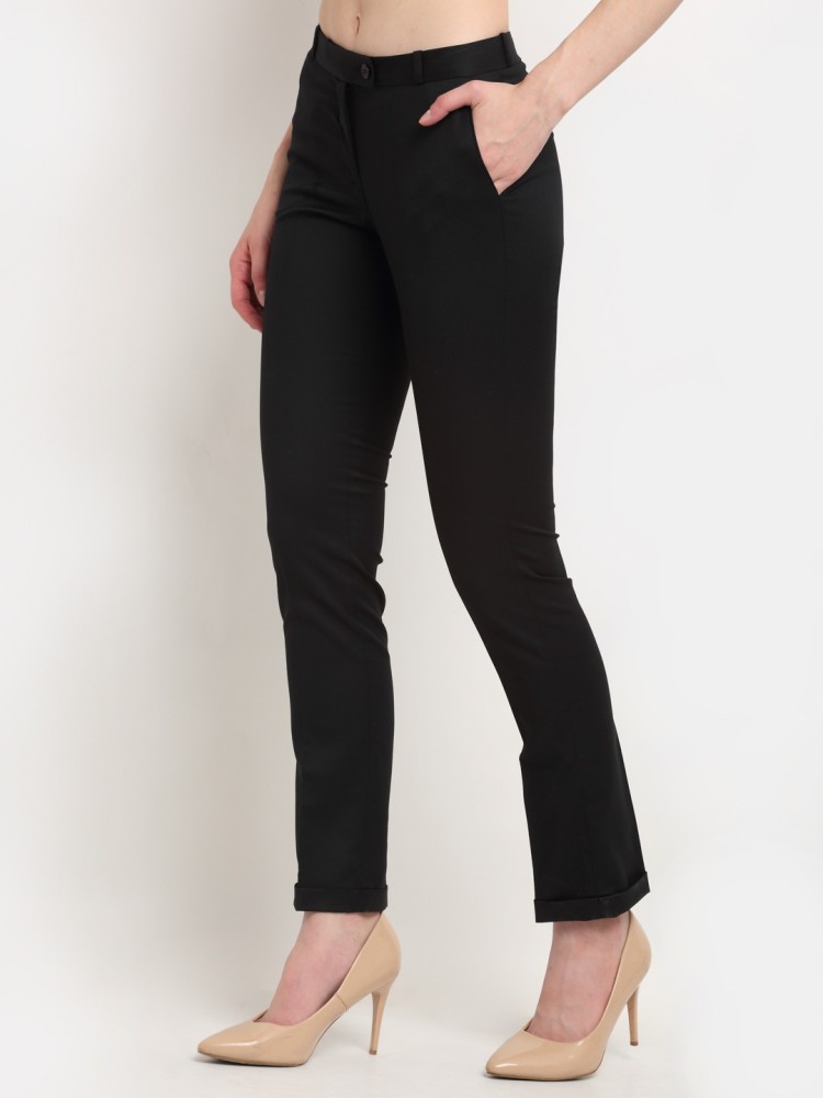 Smarty Pants womens cotton lycra bell bottom black formal trouser
