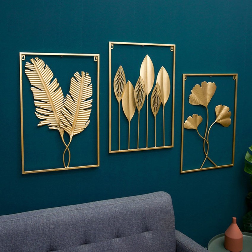 Gullibulli Metal Leaves Frame Wall Decor Art For Living Room - Golden Color  - Size 24X16 In Approx. (Pack Of All 3) Pack Of 3 Price In India - Buy  Gullibulli Metal