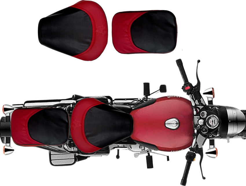 AHLMOTOR Half Black Red Stylish Seat Cover For Royal Enfield Classic Split Bike Seat Cover For Royal Enfield Classic Classic 350 Classic 500 Classic Chrome Classic Desert Storm Price in India