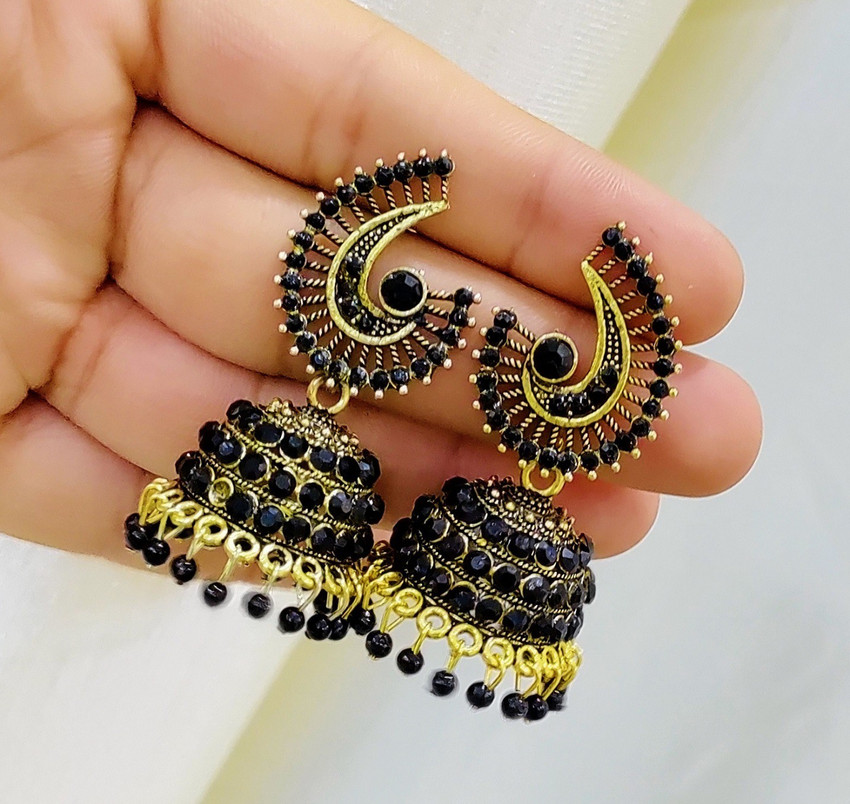 Black stone top gold jhumkas