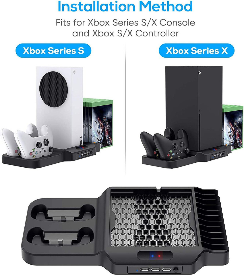 microware Vertical Stand for Xbox Series X S with Cooling Fan