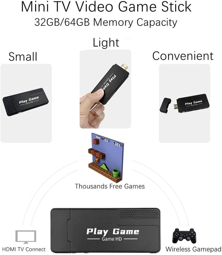 PSS Mini HD HDMI Video Game Stick Console 2.4G Wireless Controller 32GB  Memory 3000+ Games for PS1/FC/GB/GBA/GBC/MD/SFC/ATARI Retro TV Gaming Stick  with 2 Wireless Controller 32 GB with 3000 Price in India 