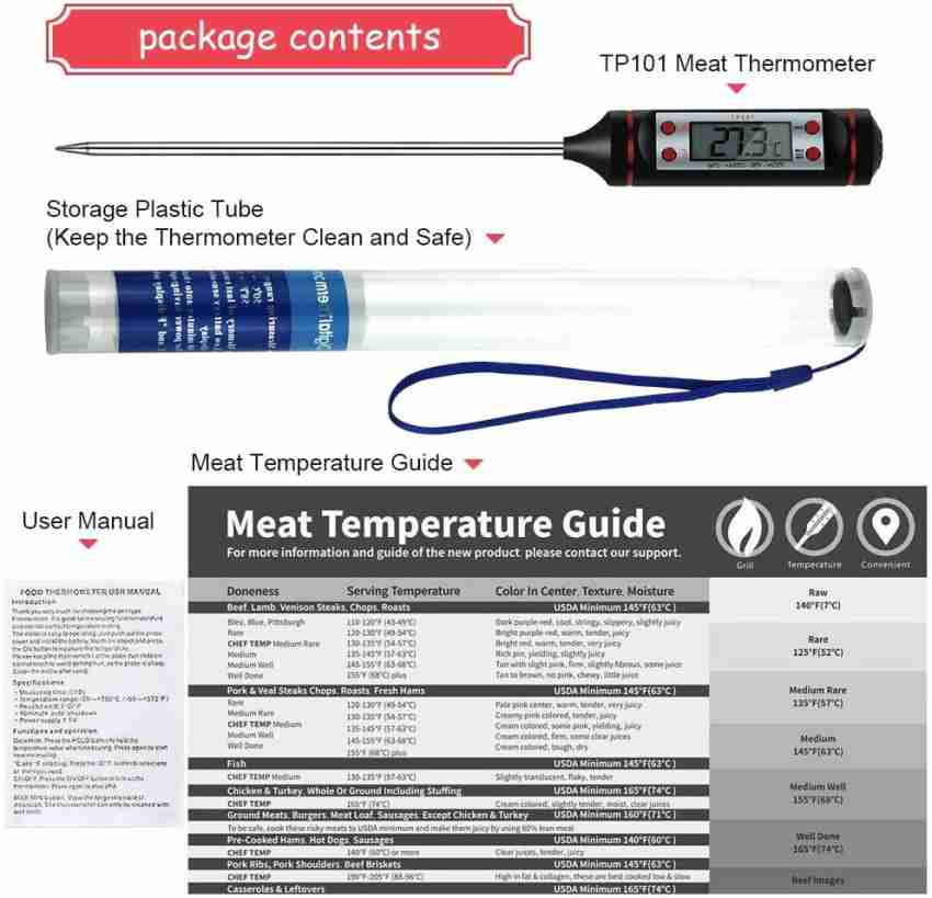 Portable Stainless Steel Probe Cooking Thermometer Baking Temperature  Measurement Food Liquid Paste Oil Temperature Milk Temperature Tea Category  Beer (Black)