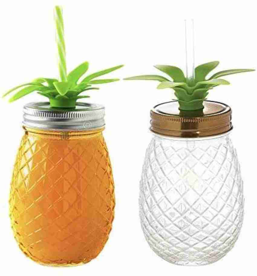 Colorful Pineapple-Shaped Mason Jar Mug Glasses with Straws & Lids, Set of 6