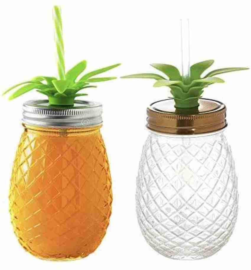 Pineapple-Shaped Mason Jar Mug Glasses with Handles, Straws & Lids, Set of  6