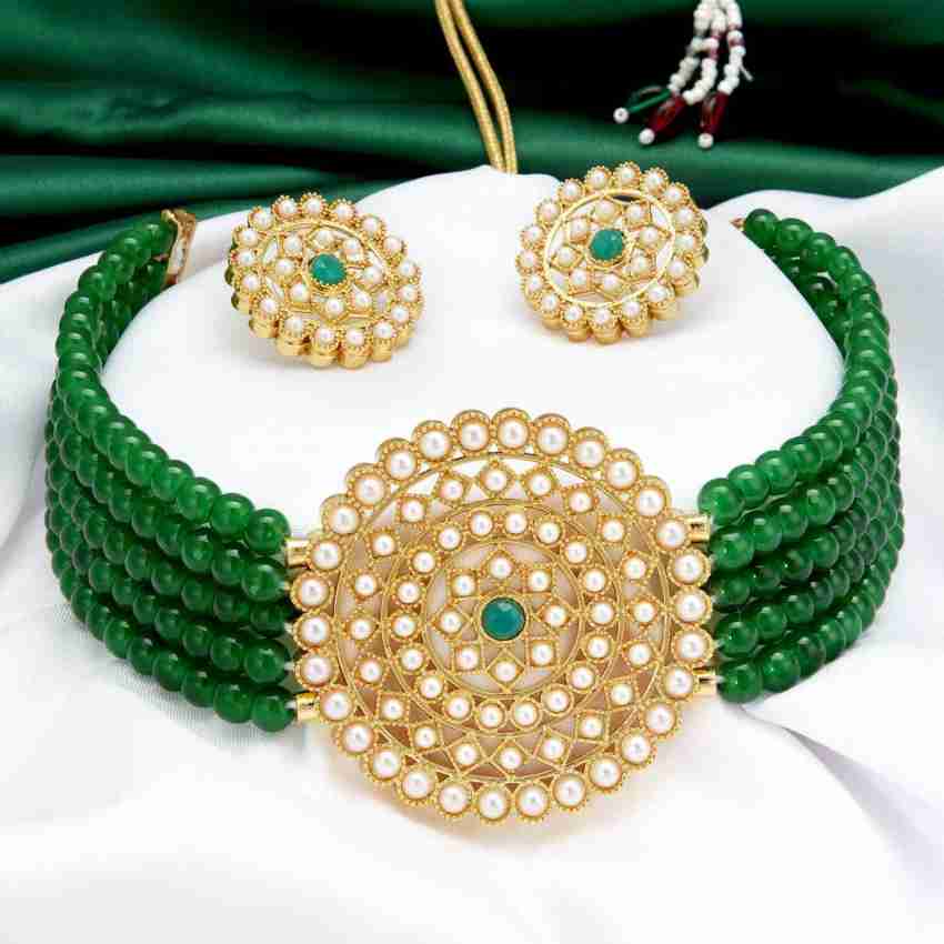 JewelShadi Green Party Wear Necklace Set For Women And Girls Alloy