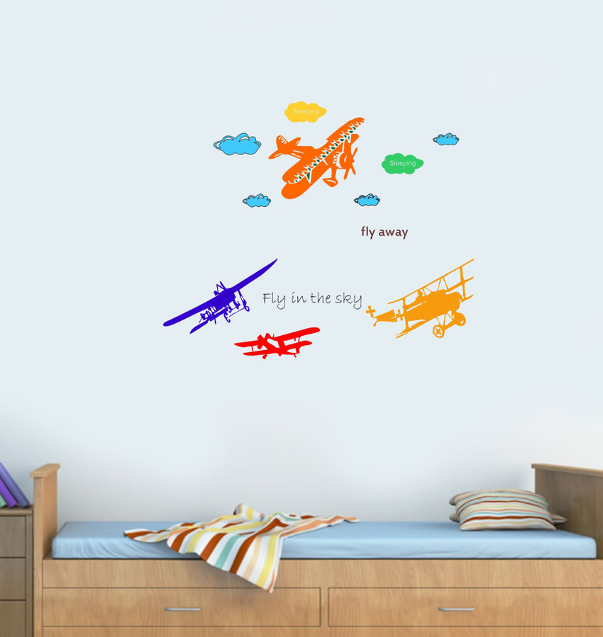 Decor studio 91 cm Colorful flying airplane clouds pvc vinyl