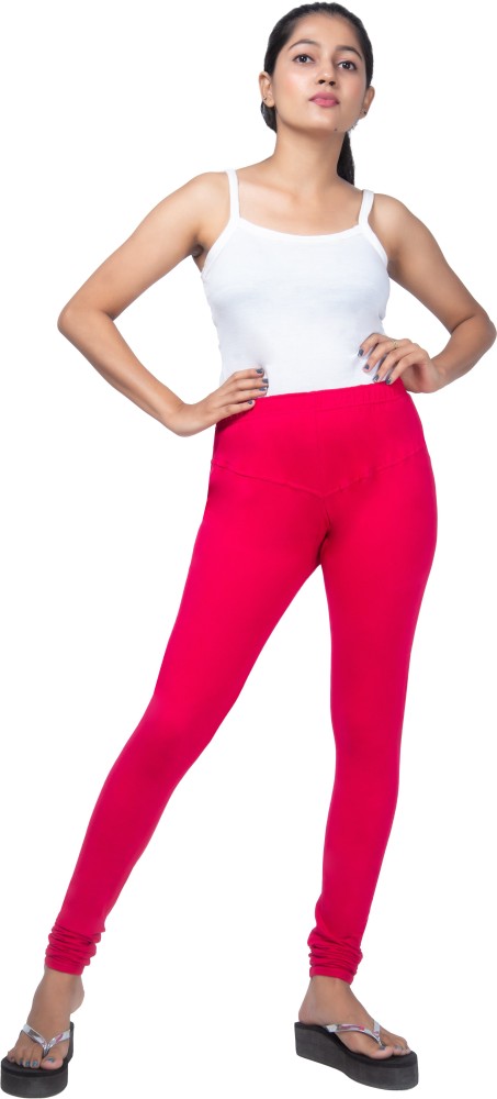 Indian Women Red High Quality Leggings Solid Churidar Free Size New Yoga  Pants