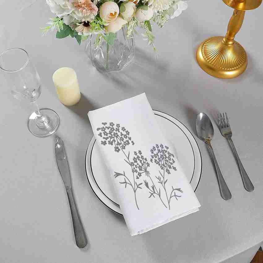 12 Cotton Dinner Napkins with A Daisy Design 18 inch White | Cloth Table Napkins | Linen Wedding Napkins | Everyday Napkins